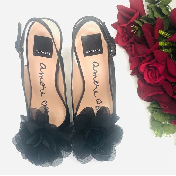 Dolce Vita Amore Platform Stiletto Heels Size 7.5 Black Slingback Open/Peep Toe - Picture 15 of 16